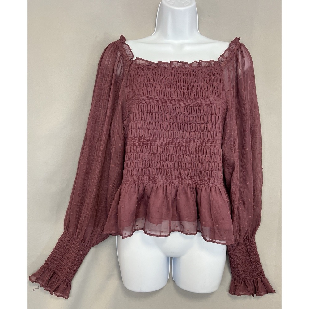 she + sky top Pink Puffy Long‎ Sleeve Ruffled Top Sz Large